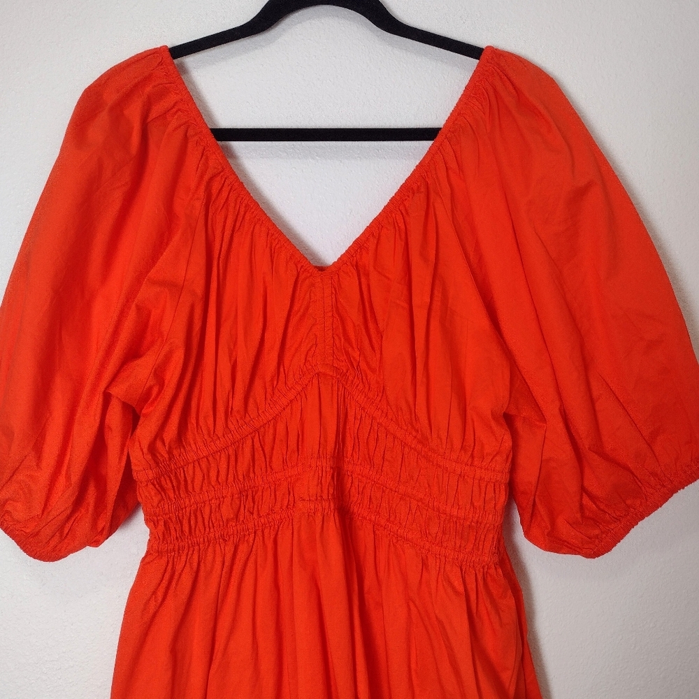 Old Navy Darling Clementine Orange Puff Sleeve Waist Defined Cotton Mini Dress - Picture 5 of 11